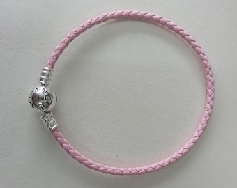 bracelet 16-21cm pandora  pink silver sterling leather charm