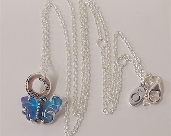 charm necklace set 45cm pandora blue murano glass butterfly dangle
