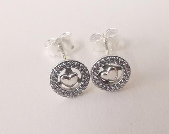 forever heart clear cz stud earring pandora s925 sterling silver