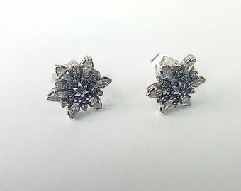 clear & blue crystalized snowflake  pandora stud earrings