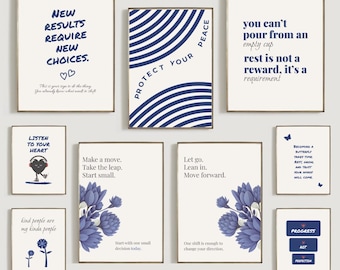 Set di stampe artistiche da parete blu navy: arredamento minimalista per dormitori (download digitale)