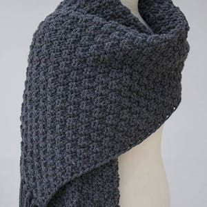 Extra Long Scarf, Dark Grey Melange Oversize Knit Scarf With Tassels, Large Winter Scarf image 2