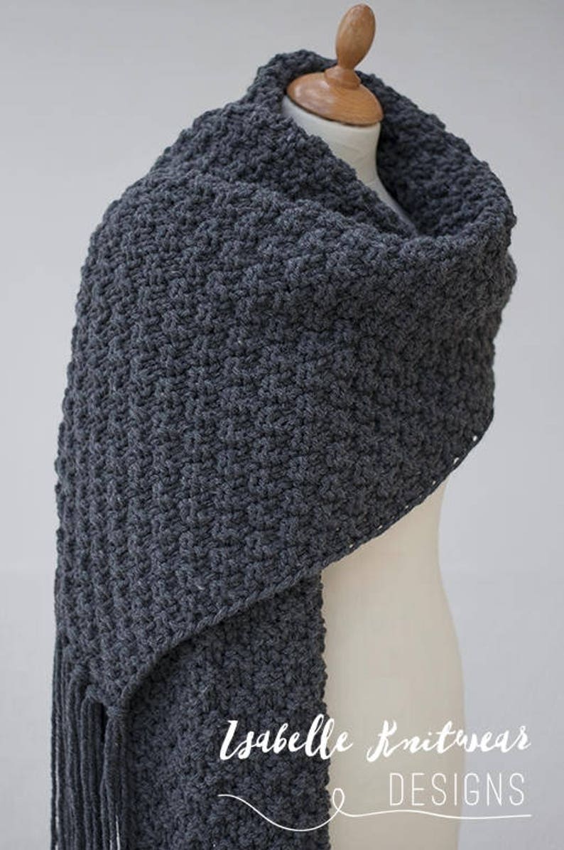 Extra Long Scarf, Dark Grey Melange Oversize Knit Scarf With Tassels, Large Winter Scarf image 2