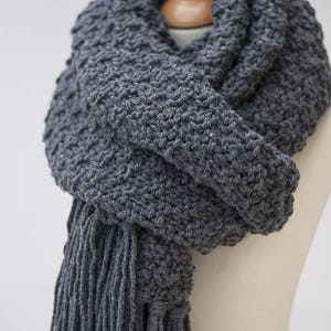 Extra Long Scarf, Dark Grey Melange Oversize Knit Scarf With Tassels, Large Winter Scarf image 1