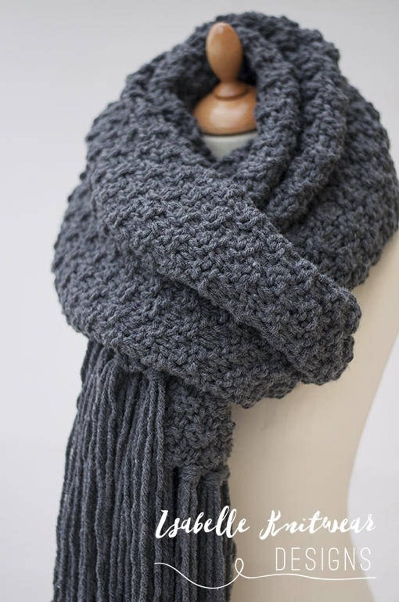 Extra Long Scarf, Dark Grey Melange Oversize Knit Scarf With Tassels, Large Winter Scarf image 1