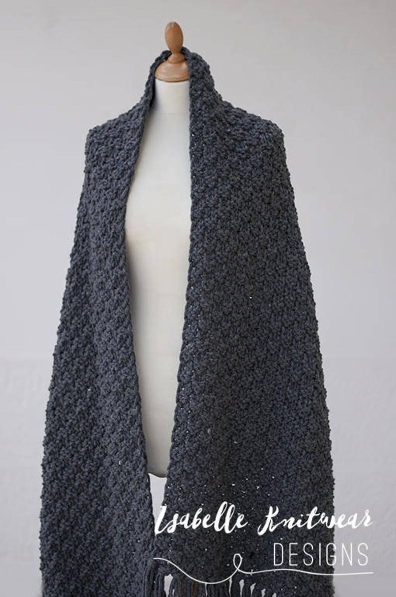 Extra Long Scarf, Dark Grey Melange Oversize Knit Scarf With Tassels, Large Winter Scarf image 5