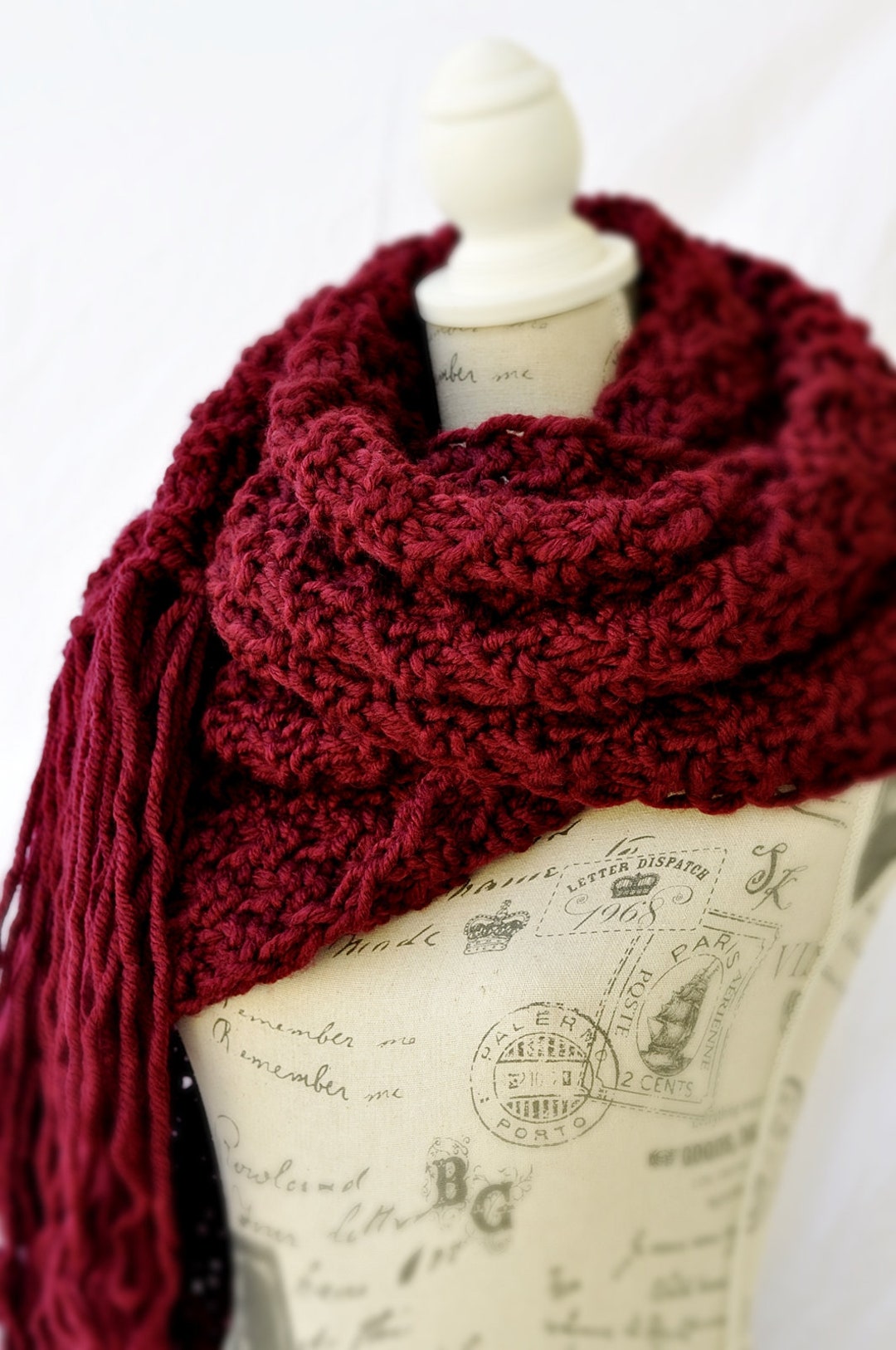 Super Scarf, Oversized Burgundy Knit Scarf, Extra Wide Chunky Scarf ...