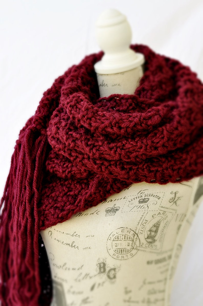 Super Scarf, Oversized Burgundy Knit Scarf, Extra Wide Chunky Scarf ...
