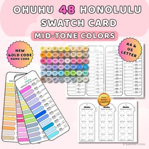 May include: A collection of Ohuhu Honolulu 48 Mid-Tone Colors swatch cards. The image includes color swatches, color charts, and a bonus template. Text on the image includes "Ohuhu 48 Honolulu Swatch Card", "A4 & US Letter", and "New & Old Code Name Code".