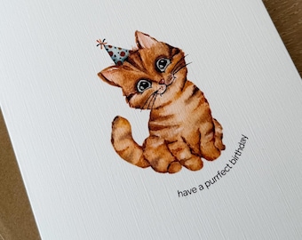 Watercolor Cat Birthday Card | Personalized Name Greeting (5x7 inches)