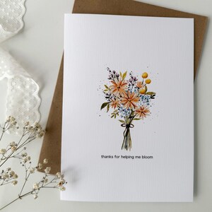 Thanks for helping me bloom Card | Thank You Custom Name Card | Watercolour Spring Floral Card | Personalised Botanical Watercolour Card