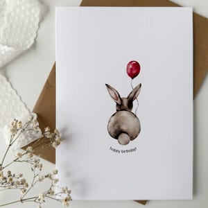 Personalised Birthday Card | 'Hoppy Birthday !' Card | Custom Birthday Greeting Card | Watercolour Bunny Illustration | 5x7 Minimalist Card