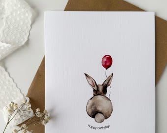 Personalised Watercolour Bunny Birthday Card | Hoppy Birthday Greeting (5 x 7 inch)