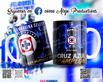 Caneca Campeão do Cruz Azul | Caneca de Futebol Mexicano | Presente para Fãs do Cruz Azul, A Máquina de Cimento | Caneca de Cerâmica Sublimada de 325ml