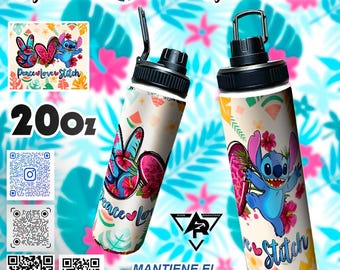 Adesivo para copo térmico Stitch para o Dia dos Namorados, personagem fofo, estampa de corações e rosas para sublimação, arquivo digital para copo térmico fino de 590ml, ideia de presente romântico