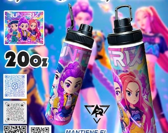 Copo térmico fino de 20 oz K-Pop Demon Hunters. Hunterx Rumi Zoey Mira PNG e PSD digital.