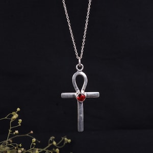 Handmade Sterling Silver Ruby Cross Pendant Necklace