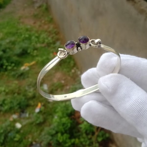 Amethyst Cuff Bangle: Handmade 925 Sterling Silver February Birthstone