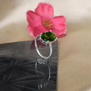 Green Peridot Ring 925 Sterling Silver Jewelry for Women Girls - Handmade Gemstone Statement Ring, Anniversary Gift, Green Peridot Rings