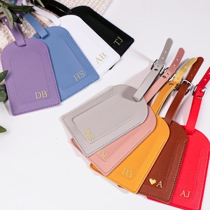 Personalized Vegan Leather Luggage Tag, Engraved Monogram Luggage Tag, Custom Luggage Tag, Monogram Suitcase Tag, Party Favors, Travel Gifts