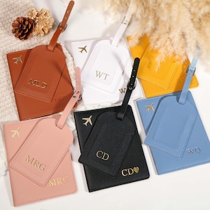 Personalized Leather Passport Holder & Personalized Luggage Tag, Bridesmaid Gifts, Honeymoon gift, Travel Set, Bride, Gifts For Her