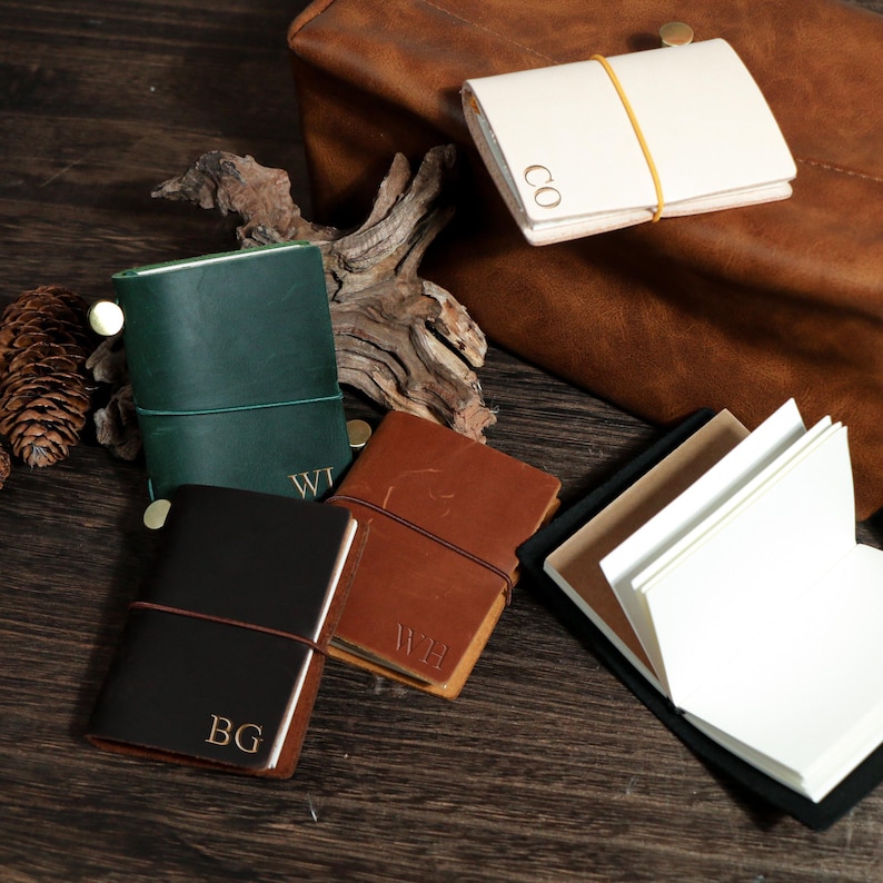 REFILLABLE Personalized Leather Pocket Journal With Elastic Closure ...