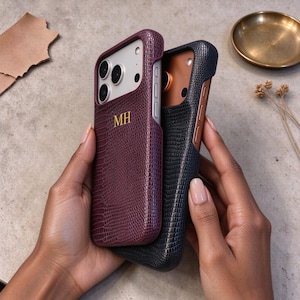 Leather Burgundy iPhone Case, Personalized Phone Case for iPhone 18 17 16 Pro Max, Textured Initials Case image 7