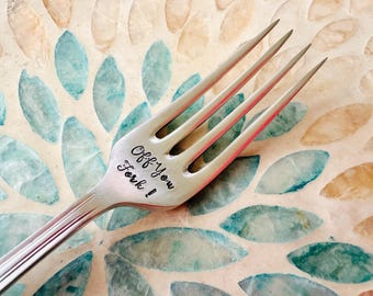 ¡Fuera de aquí, tenedor! - Tenedor vintage plateado con sello manual, regalo para buzón.