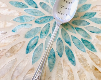 Hand Stamped Vintage USA Teaspoon: Personalized Quote Spoon, Letterbox Gift