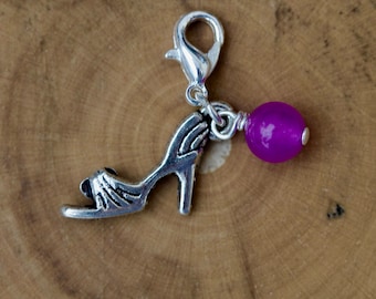 Clip on charm - High Heel Shoe with Magenta Jade drop detail by Twinkle Jewellery, journal charm, Clip on Charm, zipper charm