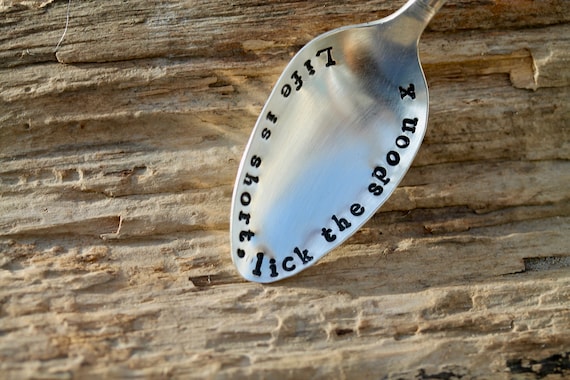 vintage spoon lick the spoon x Life is short gift boxed birthday gift motivation gift gift under 15 Stamped spoon quote spoon