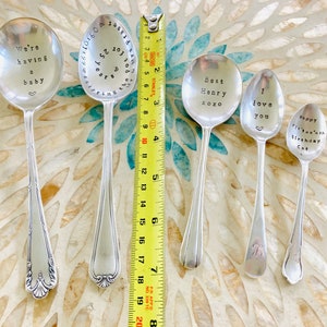 Design your own hand stamped vintage spoon custom spoon design, choice of sizes, birthday, wedding, anniversary, friendship, gift, love image 2