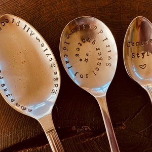 Design your own hand stamped vintage spoon - custom spoon design, choice of sizes, birthday, wedding, anniversary, friendship, gift, love