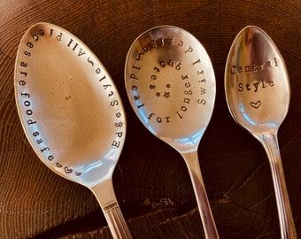 Design your own hand stamped vintage spoon - custom spoon design, choice of sizes, birthday, wedding, anniversary, personalised, bespoke