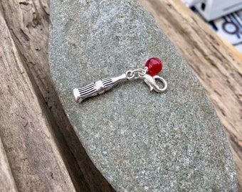 Clip on charm - Pop Bottle with Faceted Red Jade, journal, planner, charm bracelet charm, zipper pull charm, semi-precious stone, quirky