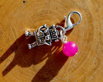 Clip on charm - Girl Robot with Pink Jade drop detail by Twinkle Jewellery, planner, journal, bracelet, stocking filler, sci fi fan gift