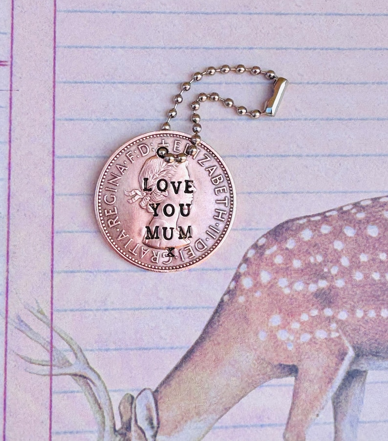 Personalized Lucky Penny Keychain: Stamped Initials, Date - UK Vintage Coin image 4