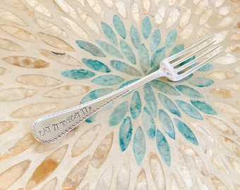 Vintage stamped fork - Eat it to beat it, hand stamped, ED recovery, positive quote, motivational gift, made in the Cotswolds, eco friendly