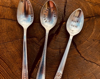 Custom stamped coffee spoon - small spoon, hand stamped, gift under 10, gift wrapped, add your wording. UPPER CASE STYLE