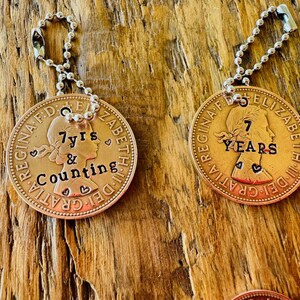 Personalized Lucky Penny Keychain: Stamped Initials, Date - UK Vintage Coin image 2