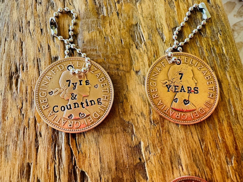 Personalized Lucky Penny Keychain: Stamped Initials, Date - UK Vintage Coin image 2