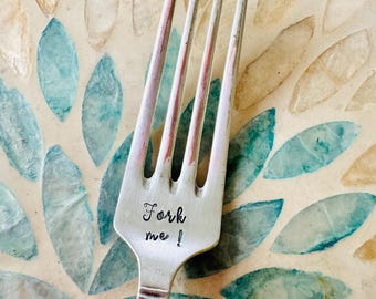 ¡Bifurcame! - Tenedor plateado vintage estampado a mano, regalo para buzón