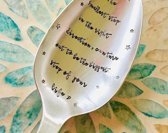 Hand Stamped Vintage Silver Plated Spoon: Motivational Gift