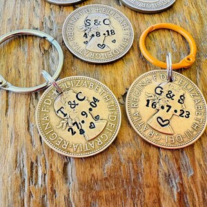 Personalized Lucky Penny Keychain: Stamped Initials, Date - UK Vintage Coin image 9