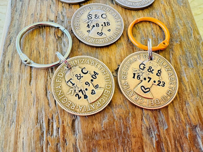 Personalized Lucky Penny Keychain: Stamped Initials, Date - UK Vintage Coin image 9