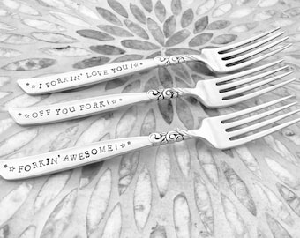 Vintage stamped fork - Forkin' Awesome!, ready to ship, Letterbox gift, quote fork, eco friendly, made in Cotswolds, Valentines Day gift