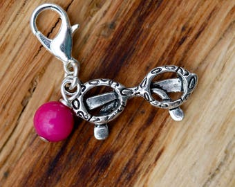 Clip on charm - Sunglasses with Pink Jade drop detail by Twinkle Jewellery, journal charm, zipper purse charm, kitsch charm, pink