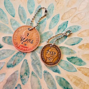 Personalized Lucky Penny Keychain: Stamped Initials, Date - UK Vintage Coin image 3