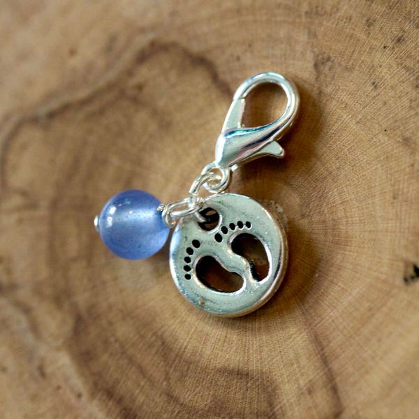 Clip on charm - Baby footprint Charm with Denim Blue Jade By Twinkle Jewellery, clip on jewel, gift, new mom gift, mothers day gift, talipes