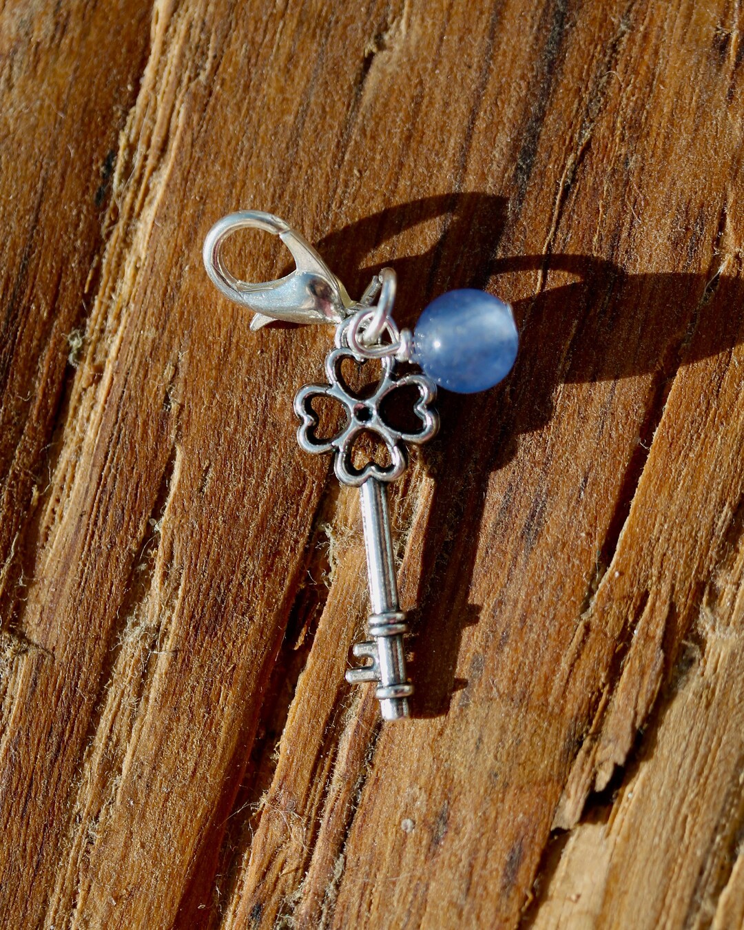 Silver Key Clip on Charm: Denim Blue Jade Accent - Etsy